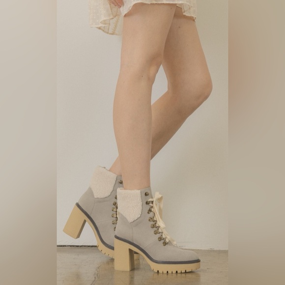 Heeled Platform Lace Up Sherpa Boots - Oasis Society - Picture 2 of 6